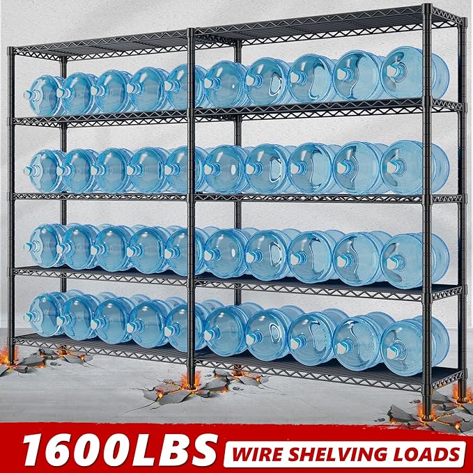 REIBII 70" W Storage Shelves Load 1600LBS,Metal Shelving 5-Tier Wire Shelving Unit Garage Shelving for Storage Adjustable Metal Shelves for Pantry Kitchen Garage Commercial, 70" W*15.8" D*72.4" H