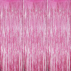 3 Pack Foil Fringe Backdrop - Pink Shiny Tinsel Curtains for Party Decoration/Photo Booth Props - 3.3x8.2 FT Metallic Foil Backdrop for Birthday, Wedding, Graduation, Christmas.