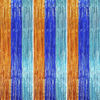3 Pack 3.3 x 8.2 ft Blue Orange Foil Fringe Backdrop Curtains, Tinsel Streamers Party Decorations, Fringe Backdrop, Door Shimmer for Birthday Party