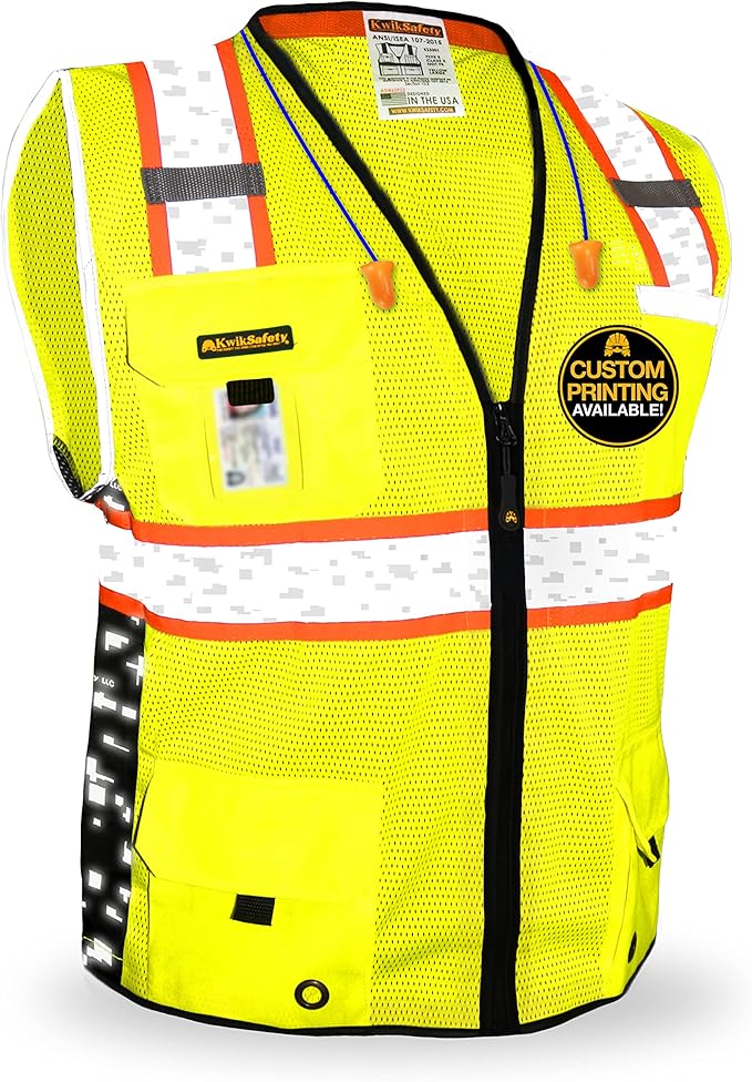 KwikSafety - BIG KAHUNA DIGITAL Safety Vest [LIMITED EDITION] Class 2 ANSI OSHA Reflective Hi Vis Heavy Duty Surveyor Construction Industrial Work Gear/Yellow 4XL