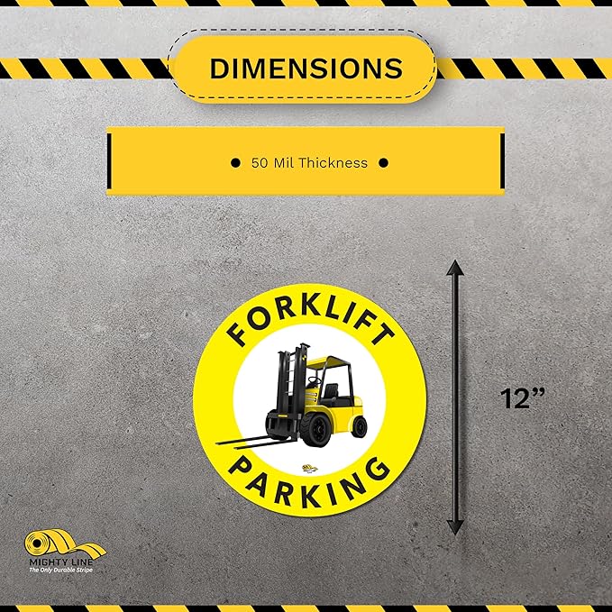 Mighty Line Forklift Floor Sign Floor Sign for Safety, Warning, Heavy-Duty, Peel and Stick, Adhesive, Industrial Quality, Forklift Parking, 12"