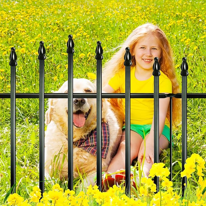 Metal Garden Fence 36" H x 28" W (5 Panels, 11.6 Ft Total) Rustproof Animal Barrier No Dig Decorative Fencing for Dogs,Pet, Yard,& Patio, Easy Installation