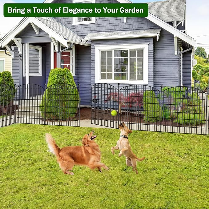 10 Panels Decorative Garden Fence with Gate - 32 in (H) x 23.6 ft (L) No Dig Dog Fence Outdoor for Yard, Rustproof Tall Garden Fencecing Panels, Animal Barrier Suitable for Yard Border, Patio
