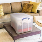 Really Useful Box 84 Liters Storage Container with Snap Lid and Clip Lock Handle for Lidded Home and Item Storage Bins, 6 Pack, Clear