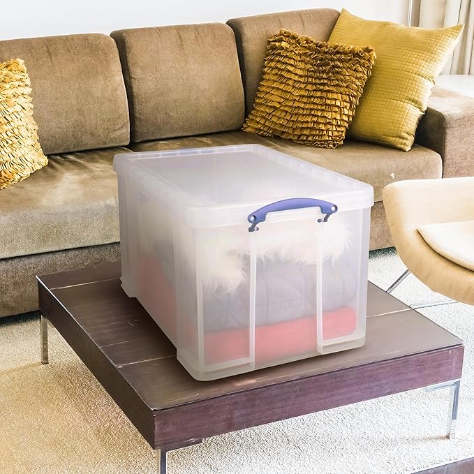 Really Useful Box 84 Liters Storage Container with Snap Lid and Clip Lock Handle for Lidded Home and Item Storage Bins, 6 Pack, Clear