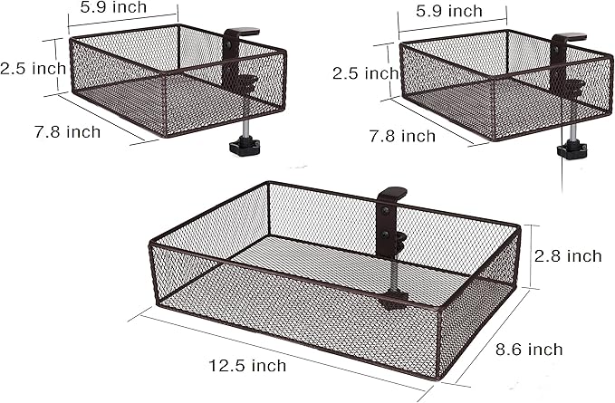 Clip-on desk organizer (3 pack), stationery organizers, can be clipped around the table to store small items (Bronze Gold)