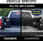 Envelope Cargo Net for Toyota Tacoma - Fits 2005-2025 - Patented Bed Rail Integration - Upgraded 5mm Bungee - Integrated Storage Bag - Heavy Duty Carabiners - Designed in USA
