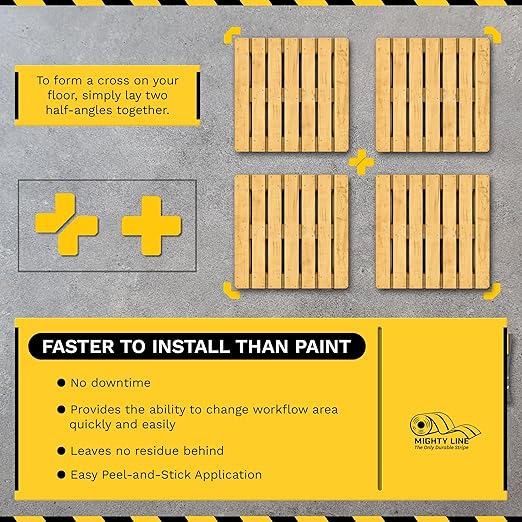 Mighty Line 2" Half Angle Marker Floor Marking Tape for Safety, Caution, Warning, Heavy-Duty, Peel and Stick, Adhesive, Industrial Quality, Gray, Pack of 100