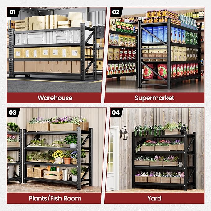 68" Wide Industrial Storage Shelves, 8000LBS Garage Shelving Heavy Duty, Standing Shelf Units, 4 Tier Metal Adjustable Storage Shelving Rack for Shop Warehouse Basement, 68'' W x 24''D x 63.5'' H