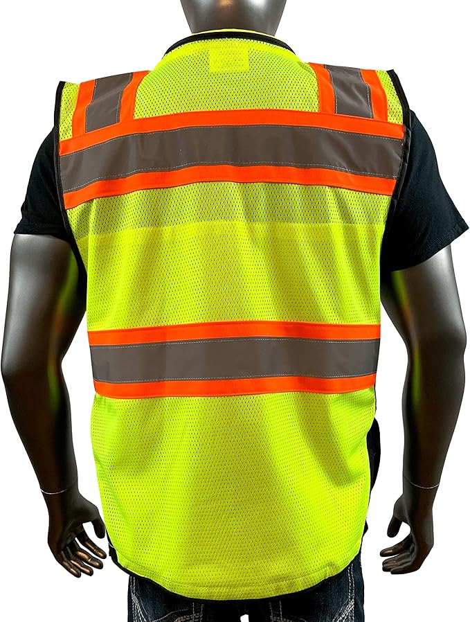 C Vest for Mens Safety Vest With Zipper and Utility Pockets Premium Black Series Surveyors Vest (Large, Yellow/Black)