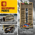 The Ryker Bag Simple Tool Roll Heavy-Duty Canvas Tool Organizer, Tool Roll Organizer Gifts for Dad Roll-Up Tool Bag w/Multiple Pockets for Wrenches, Sockets & Hand Tools for Mechanics & Electricians
