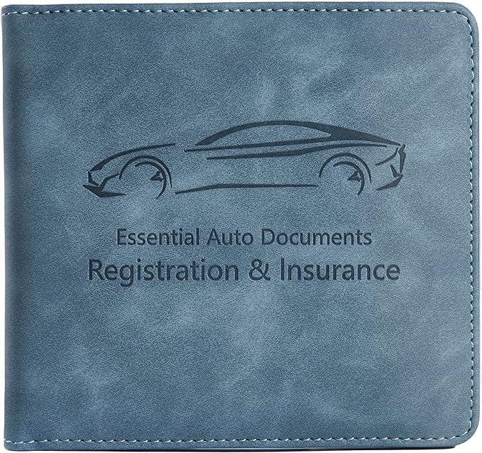 Mymazn Car Registration and Insurance Holder, Car Document Holder with Magnetic Closure, Faux Leather Registration Holder for Driver's License & Essential Documents, Vintage Blue