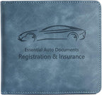 Mymazn Car Registration and Insurance Holder, Car Document Holder with Magnetic Closure, Faux Leather Registration Holder for Driver's License & Essential Documents, Vintage Blue