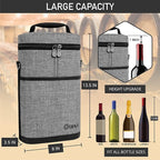 opux 2 Bottle Wine Carrier Tote, Insulated Leakproof Wine Cooler Bag, Wine Travel Bag for Picnic BYOB Beach, Portable Wine Bottle Carrying Case, Gift for Wine Lover Women Men Christmas, Heather Grey