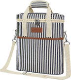Opux 3-Bottle Wine Carrier Tote, Insulated Leakproof Cooler Bag, Portable Wine Bottle Tote for Picnic, BYOB, Beach - Stripe