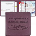 Car Registration and Insurance Holder, Premium PU Leather Vehicle Glove Box Car Organizer Men Women Wallet Accessories Case for ID, Driver's License - Purple