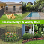 5 Panels No Dig Decorative Outdoor Garden Fence for Yard, 24 in(H) X 10 ft(L) Animal Barrier Fencing Rustproof Metal Wire Panel Border for Dog, Rabbits, and Patio Temporary Ground Stakes