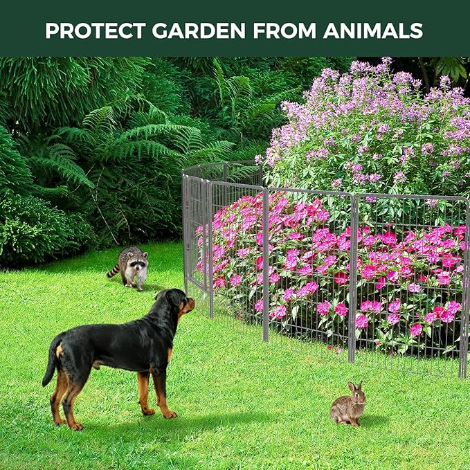 FXW Garden Fence Outdoor for The Yard – 45in(H) x 72.9ft(L) Heavy Duty Metal Animal Barrier for Dog and Rabbit, Decorative Dog Fence, 32 Panels, Silver