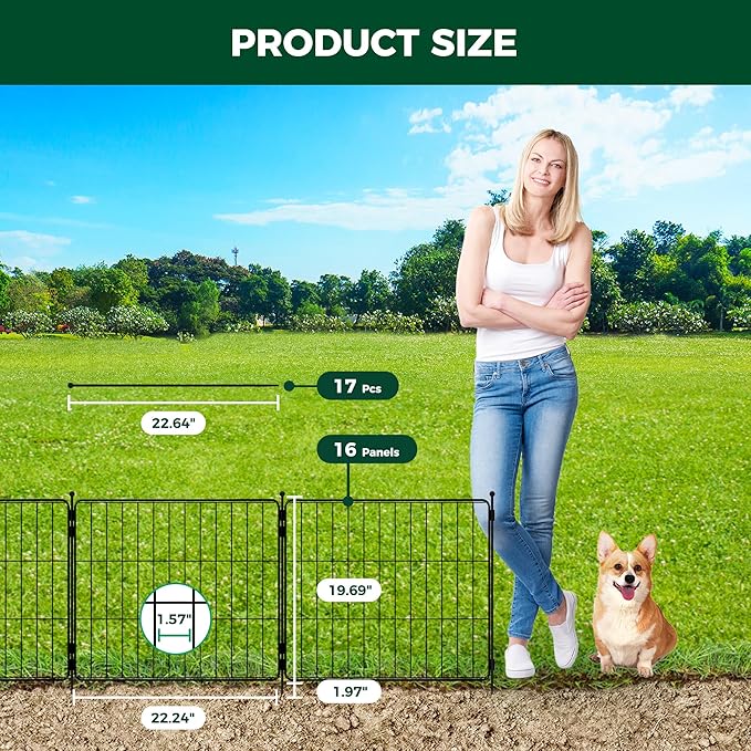 FXW Decorative Garden Fence for Yard - 20in(H) x 29.6ft(L) 16 Panels - Metal Fencing Panels - Animal Barrier Border for Dogs & Rabbits, Flower & Plant Edging