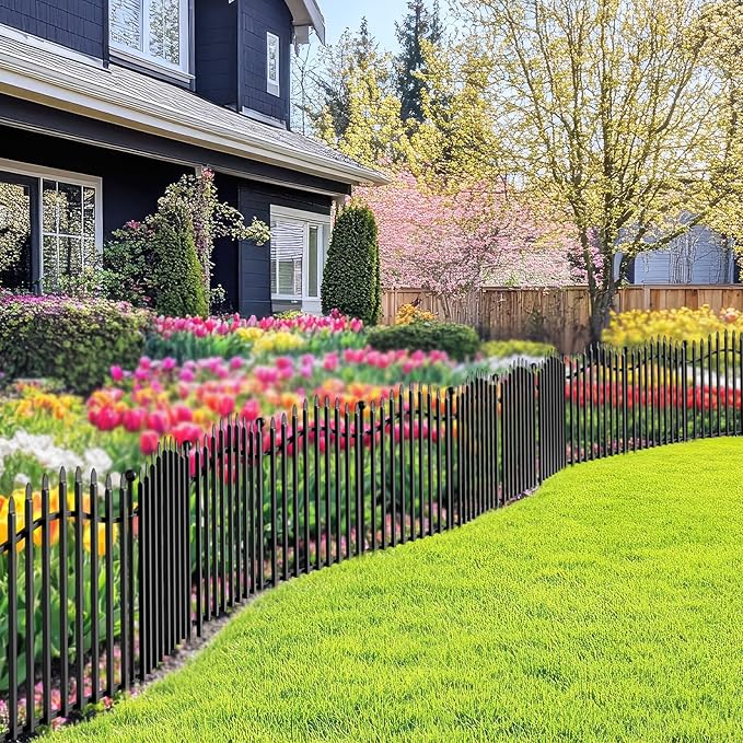 10 Panels No Dig Garden Fence - 24in H x 22.5ft L, Reinforced Square Tube Rustproof Metal Animal Barrier for Dogs & Rabbits, Outdoor Decorative Border Fencing for Yards & Gardens