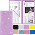 Car Registration and Insurance Holder, Leather Magnetic Shut Vehicle Glove Box Organizer for Document, Card, Driver License, Glitter Purple