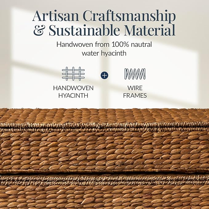 Best Choice Products Under Bed Storage Containers W/Lid, Wheels and Handles, 2-Pack Large Handwoven Water Hyacinth Closet Organizer, Shoe Storage Bins, Multi-Purpose Nesting Baskets - Chestnut