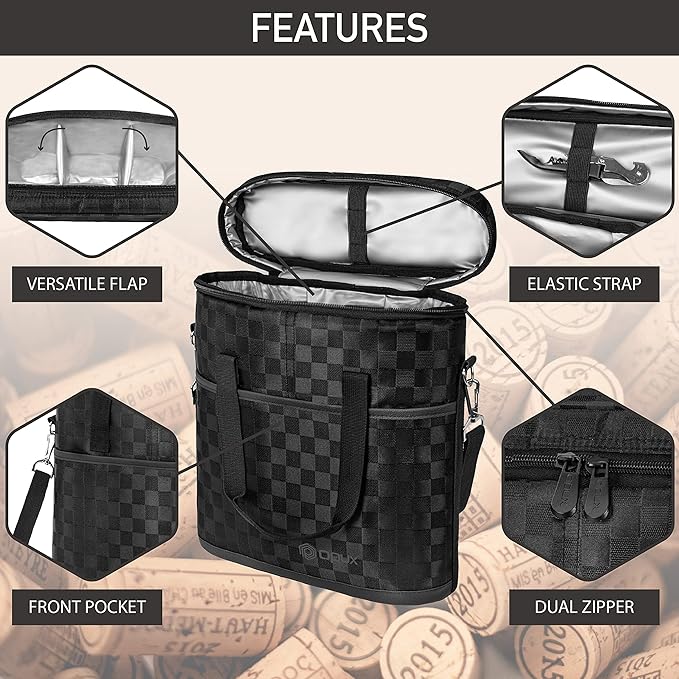 Opux 3 Bottle Wine Carrier Tote, Insulated Leakproof Cooler Bag for Picnic, BYOB Beach, Portable Wine Bottle Case