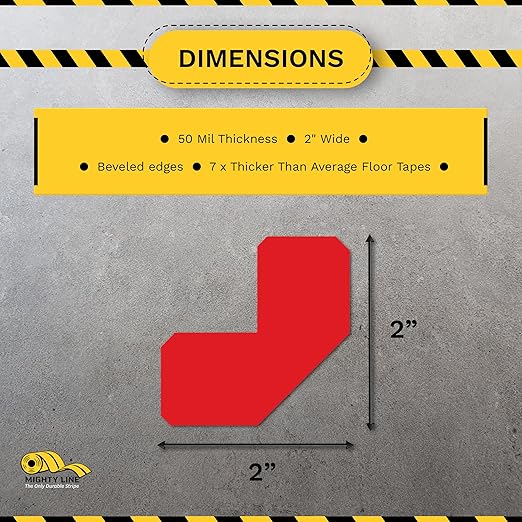 Mighty Line 2" Half Angle Marker Floor Marking Tape for Safety, Caution, Warning, Heavy-Duty, Peel and Stick, Adhesive, Industrial Quality, Red, Pack of 100