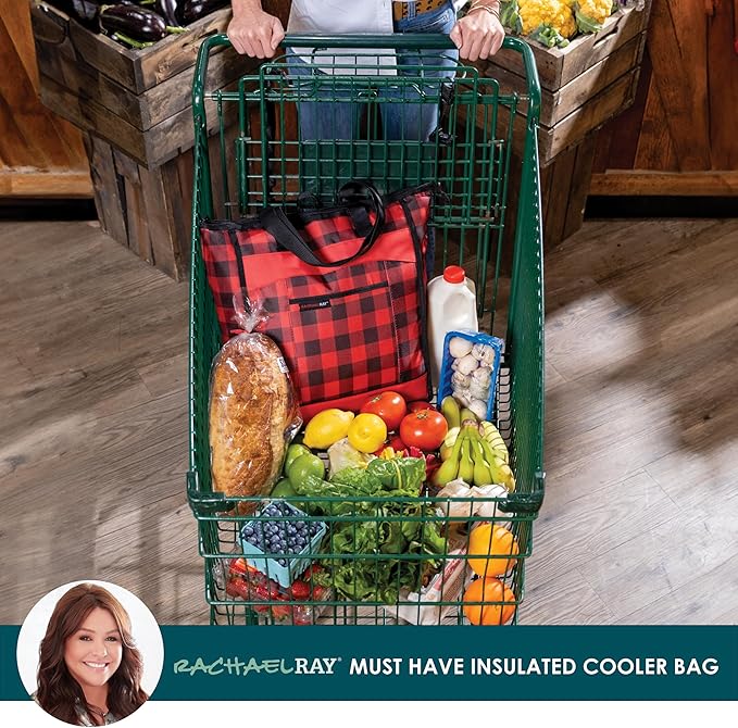 Rachael Ray Chillout Soft Cooler Bag, Large Reusable Insulated Grocery Bag with Zippered Top, Travel Tote for Hot or Cold Food, Grocery Tote Bag