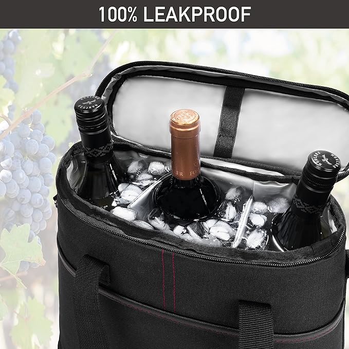 opux 3 Bottle Wine Carrier Tote, Insulated Leakproof Wine Cooler Bag, Wine Travel Bag Tote for Picnic BYOB Beach, Portable Wine Bottle Carrying Case, Gift for Wine Lover Women Men Christmas, Black