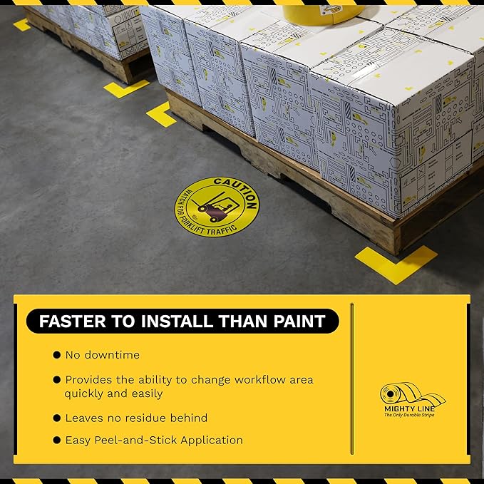 Mighty Line Forklift Floor Sign for Safety, Warning, Heavy-Duty, Peel and Stick, Adhesive, Industrial Quality, Caution Watch For Forklift Traffic, 12"