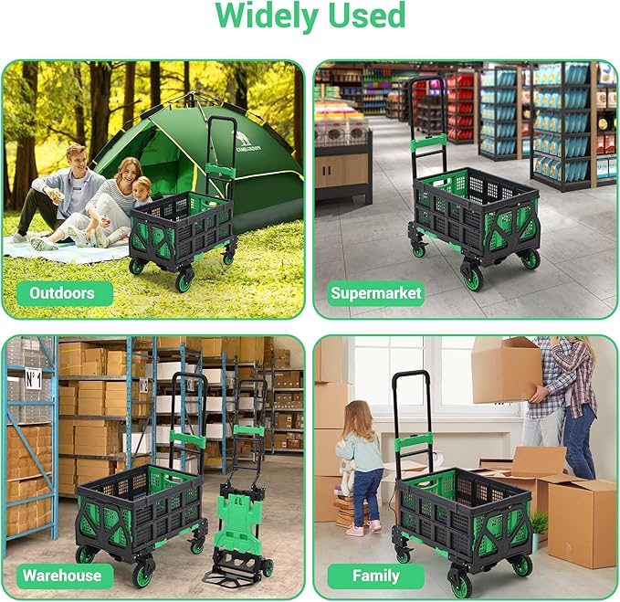 2-in-1 Folding Hand Truck with Folding Basket,Collapsible Hand Truck Dolly with Retractable Handle and 4 Wheels,330 LB Capacity Portable Dolly Cart for Moving and Shopping,Durable and Easy to Store