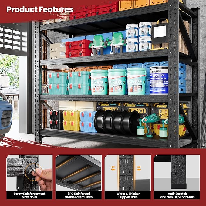 48" Wide Storage Shelves, 2000LBS Garage Shelving Heavy Duty, Standing Shelf Units, 4 Tier Metal Adjustable Storage Shelving Rack for Shop Warehouse Basement, 48'' W x 24''D x 70'' H