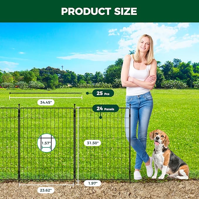 FXW Decorative Garden Fence for Yard - 32in(H) x 47.1ft(L) 24 Panels - Metal Fencing Panels - Animal Barrier Border for Dogs & Rabbits, Flower & Plant Edging