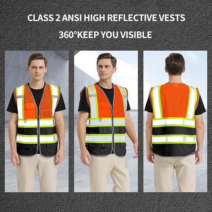 BeautyWill Custom Logo Safety Vest Class 2 High Visibility Reflective Vest for Men - Personalized Logo Team Vest