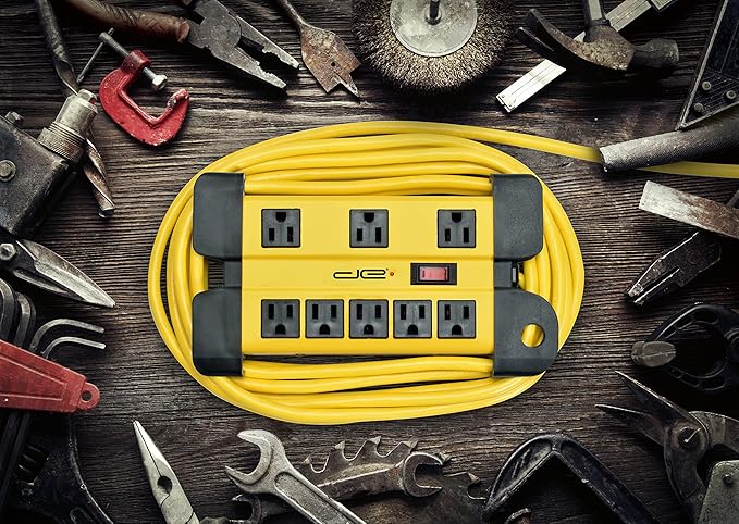 Digital Energy 15 Foot Long Surge Protector 8-Outlet Heavy Duty Metal Mountable 1050 Joules Protection Extension Cord Power Strip with Cord Management, 15 Foot Long Extension Cord, UL Listed