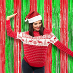 3 Pack 3.3x8.2 Feet Red and Green Foil Fringe Backdrop Curtains, Tinsel Streamers Birthday Party Decorations, Fringe Backdrop for Graduation, Baby Shower, Gender Reveal, Disco Party