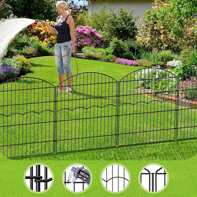 Decorative Garden Fence 6 Panels 6 Panels 13.4 ft (L)×32in (H) Metal Garden Fences, No Dig Animal Barrier Fencing Rustproof Wire Border Temporary Dog Fence Outdoor for Patio Backyard Lawn - No Door