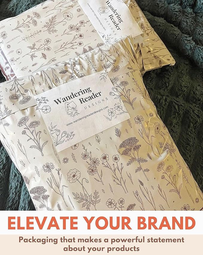 Poly Mailers 6x9-25 Pack Biodegradable Shipping Bags for Stationery and Small Accessories - Impack Self-Seal Waterproof Thick Mailing Envelope for Small Items - Wildflower