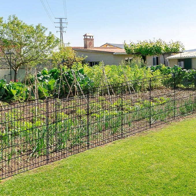 INJOPEXI Decorative Garden Fence 12 Panels 26ft (L)×36in (H) Garden Fences Outdoor with 11 Panels + 1 Gate, Animal Barrier Rabbit Fencing Rustproof Metal Wire Temporary Dog Fence for Yard Lawn Park
