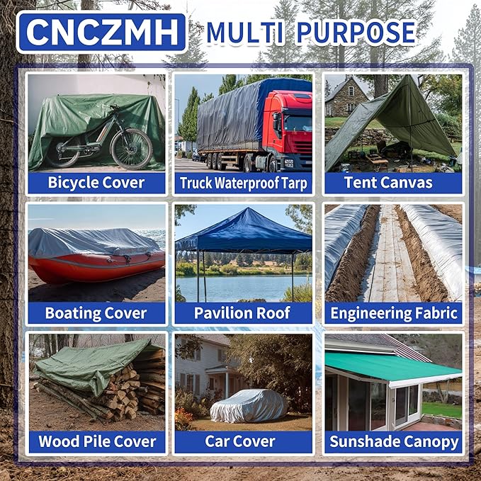 Heavy Duty Tarp Waterproof 10x12 Feet, 10 Mil Thick Green Poly Tarps Outdoor, Metal Grommets, Reinforced Edges, Multipurpose Tarpaulin Protective Cover for Camping, Boat, Swimming Pools, Car