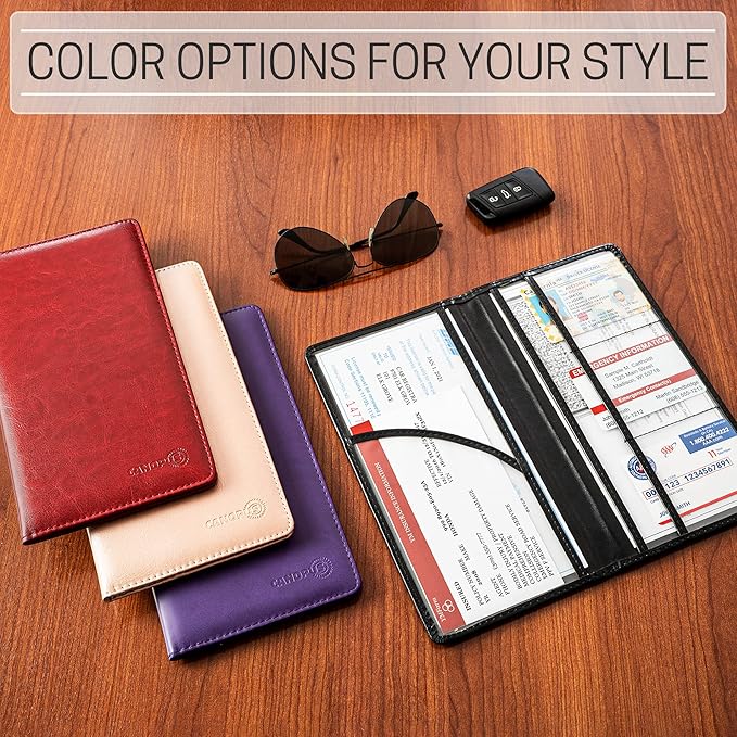 CANOPUS Car Registration and Insurance Holder, PU Leather Card Holder, Vehicle Glove Box Organizer for Auto, SUV, Truck, Purple