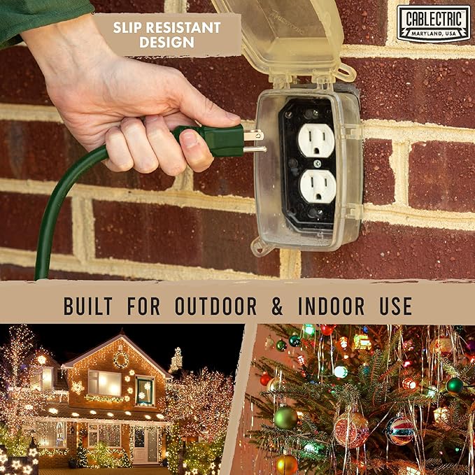 Outdoor Extension Cord 10 Ft with 3 Prong, 16/3 SJTW Weatherproof Green Extension Cord 10 Foot, 13 Amp Outside Power Cord for Christmas Outdoor Decorations & Yard