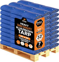 Heavy Blue & Brown Tarp 30' x 50'- Bulk Full Pallet (16 Pack) Weatherproof, Camping, Rain, Wind & Sun - 7 Mil Plastic Tarp Outdoor Cover for Roof, Trailer, RV, Car, Boat - by Xpose Safety