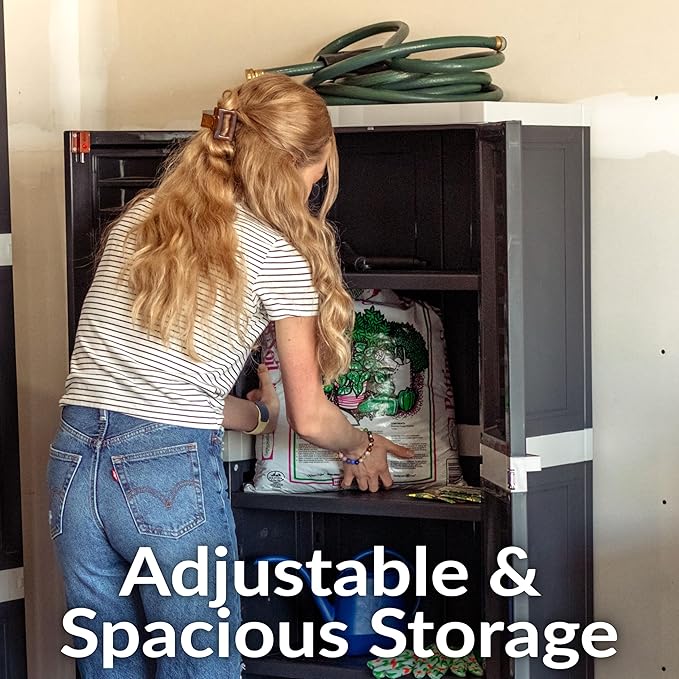 Sunnydaze Lockable Storage Cabinet - Indoor or Garage Storage Cabinet with 3 Adjustable Shelves - 57.5" H - Garage, Office, Home, Laundry Room - Charcoal