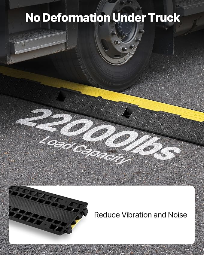 VEVOR Cable Protector Ramp, 1 Channel Heavy Duty 39.37'' Rubber Cord Hose Wire Cover, 2.76''W x 1.97''H Channel Size, Traffic Speed Bump with Flip-Open Top Cover, for Indoor Outdoor Use