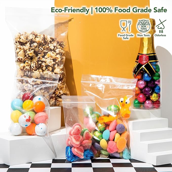 Assorted Resealable Plastic Bags 600 Pack — Clear Reclosable Variety Pack (3 x 5, 4 x 6, 5 x 7, 6 x 9 Inch) with Zipper Seal for Crafts, Small Parts, Jewelry, Treats, Party Favors