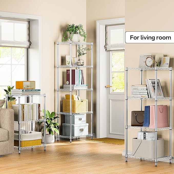 M MZG 3-Tier Metal Wire Shelving Rack with Wheels – Chrome 11.8"D x 17.7"W x 28.8"H