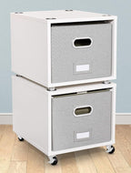 BIRDROCK HOME Rolling File Cabinet – Decorative Storage Shelf w/Removable Bins, Handles, and Wheels – Organize Files, Books, Toys, Under Desk Office Solution, Modern Design - 2 Lateral Drawers, White