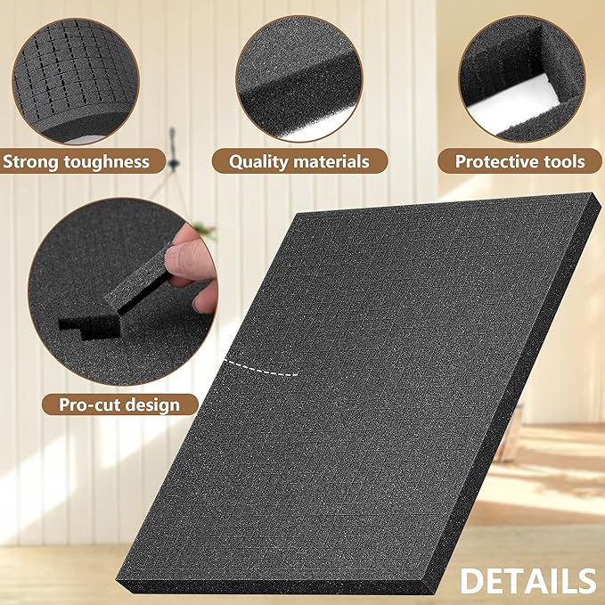 Sfcddtlg 4 Pcs Pick Apart Foam Inserts- 16 x 12 x 1 Inch Pick and Pluck Foam Sheets- Pluck Pre Cubed Foam Pads for Toolbox Game Box Cases Camera Storage Drawer